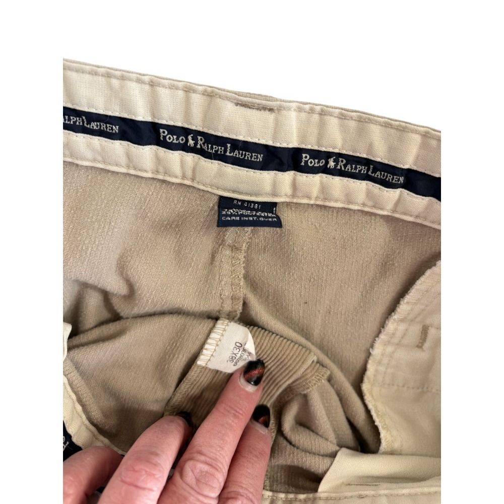 Vintage Polo Ralph Lauren Straight Pants Mens 38x30 (37) Beige Corduroy Pleated - Picture 4 of 7